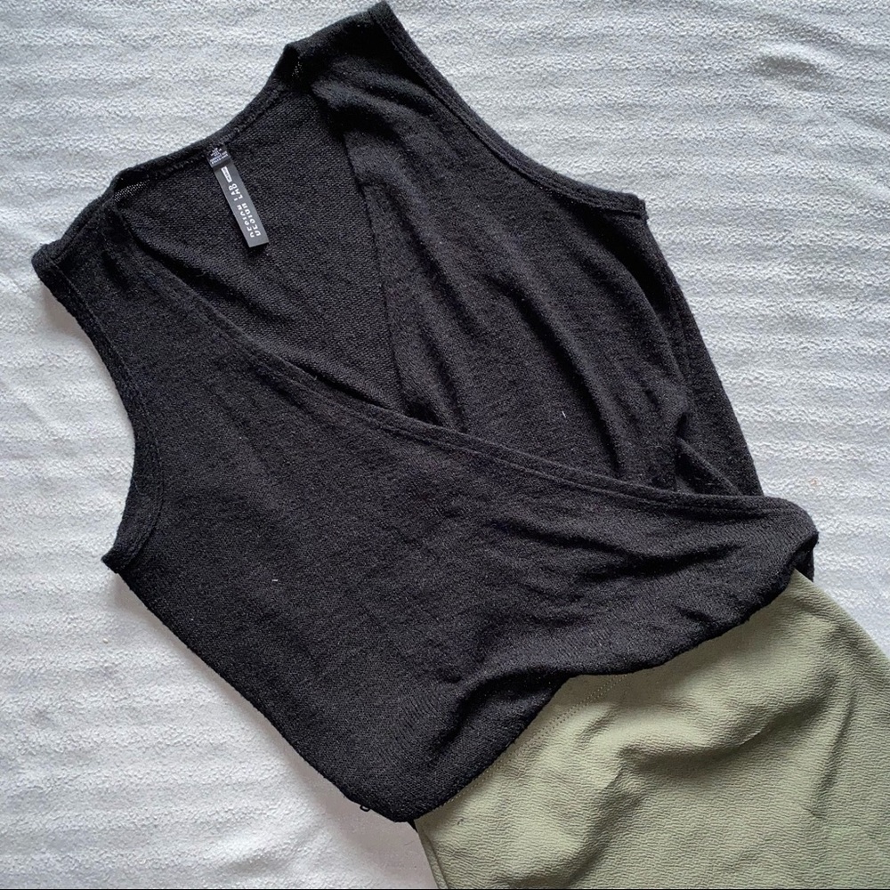 Black knitted tank with a deep V neckline